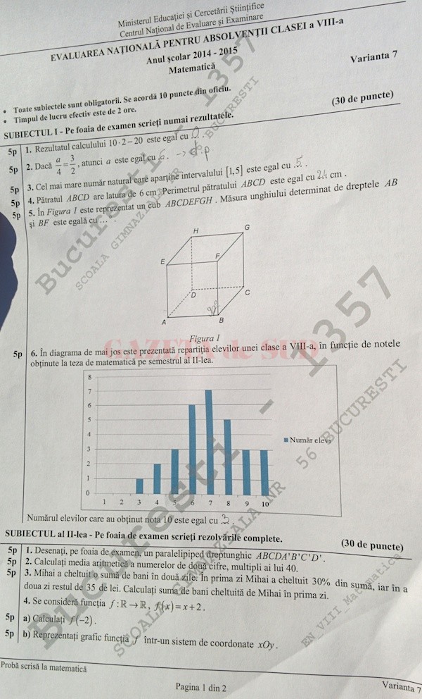 Evaluare NaÅ£ionalÄƒ 2015 Subiectele Examenului La MatematicÄƒ Gazeta De Sud