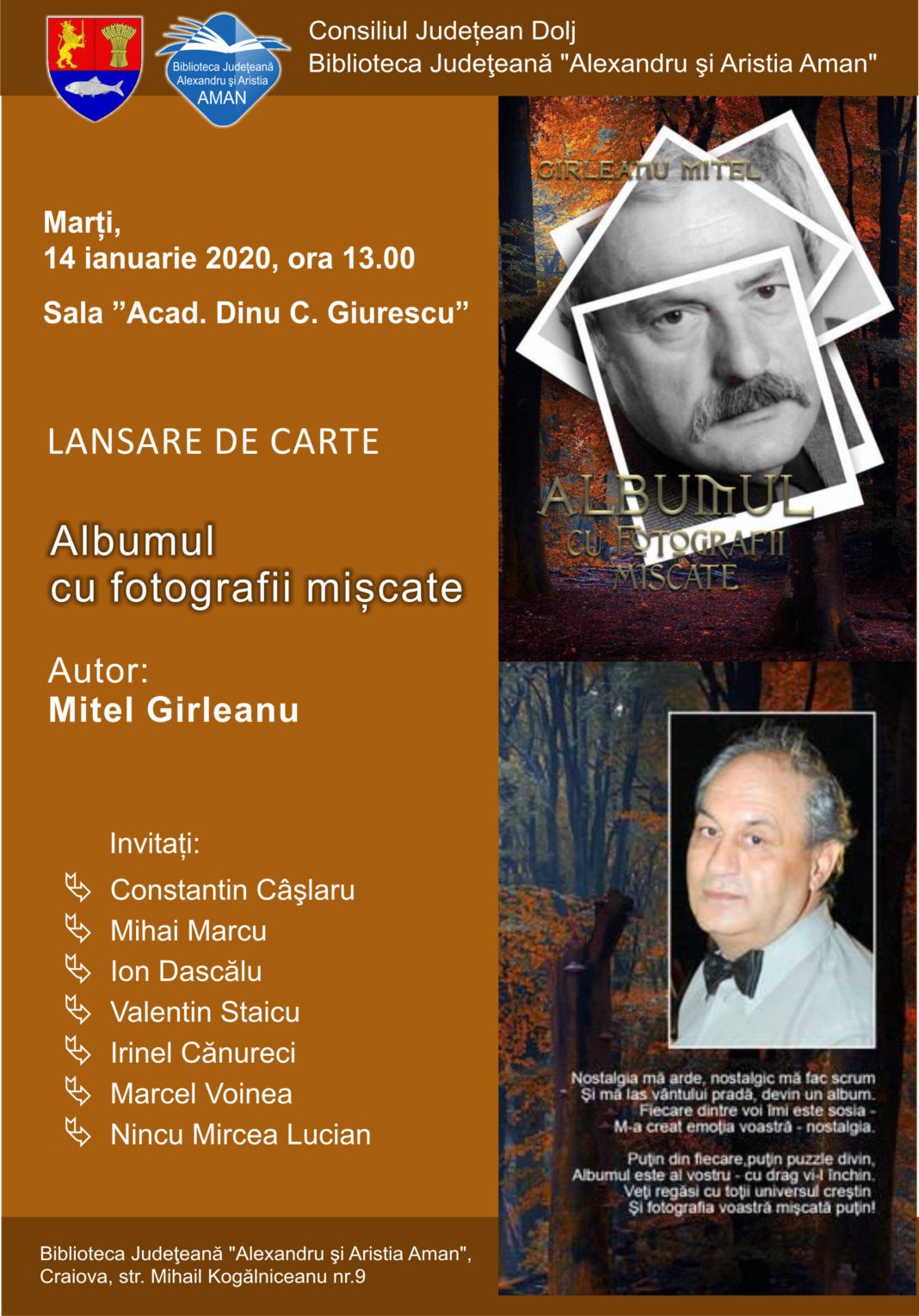 Mitel Girleanu, lansare de carte la Biblioteca Județeană