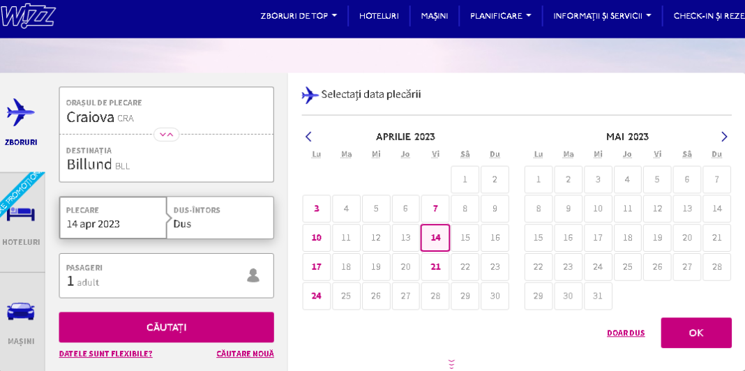 Pe site-ul Wizz Air apare că ultimul zbor către Billund va fi pe 24 aprilie