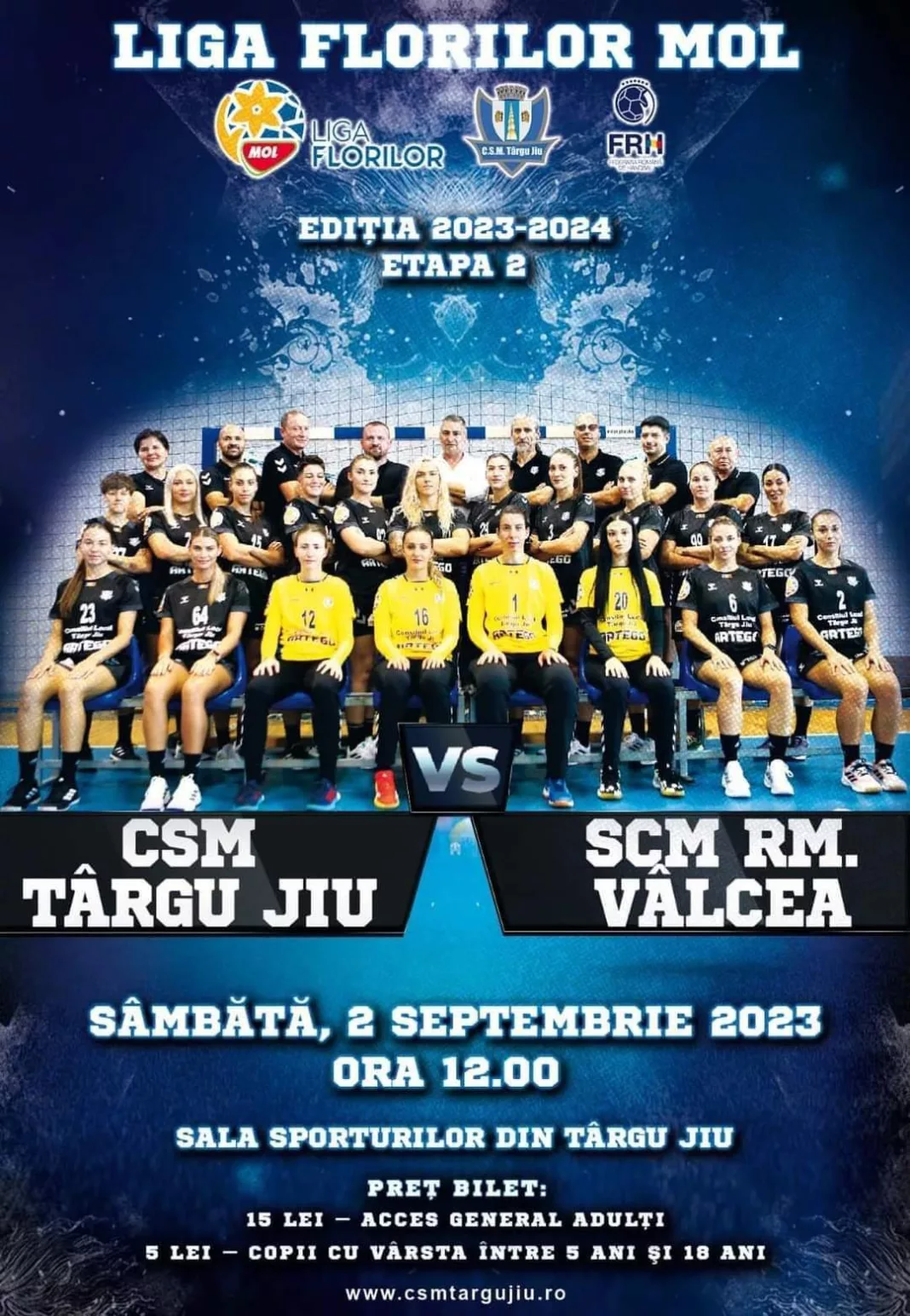 CSM Târgu Jiu - SCM Râmnicu Vâlcea - sâmbătă, 2 septembrie, ora 12.00, la Sala Sporturilor