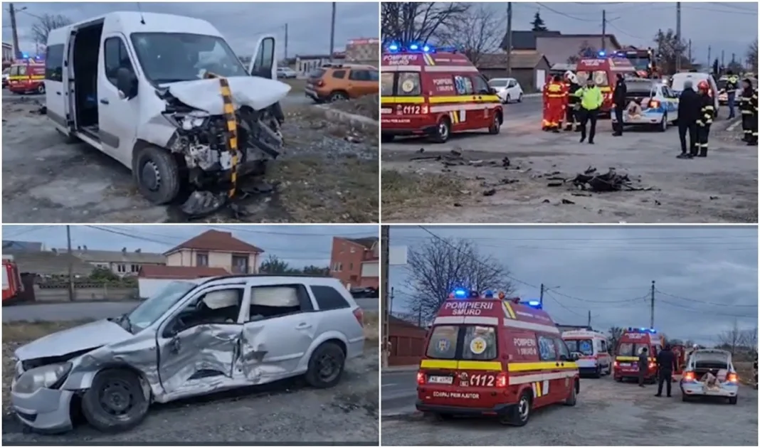 Opt răniţi, în urma unui accident între un microbuz şi un autoturism