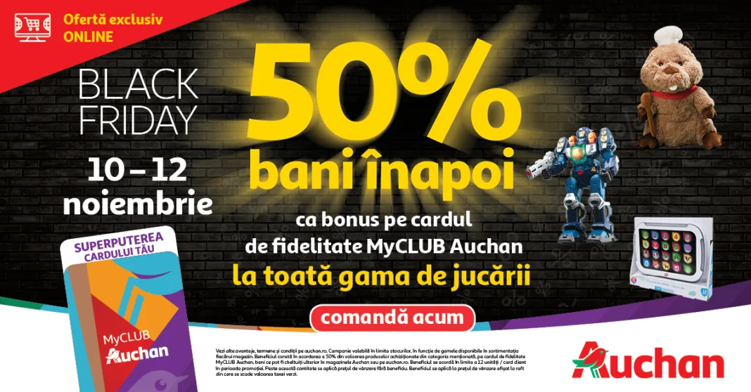 Black Friday la Auchan cu reduceri și oferte spectaculoase în magazine și la o gamă largă de produse pe auchan.ro