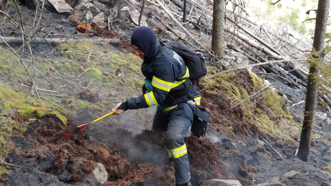 Stingerea incendiului de vegetație izbucnit în Munții Făgăraș continuă