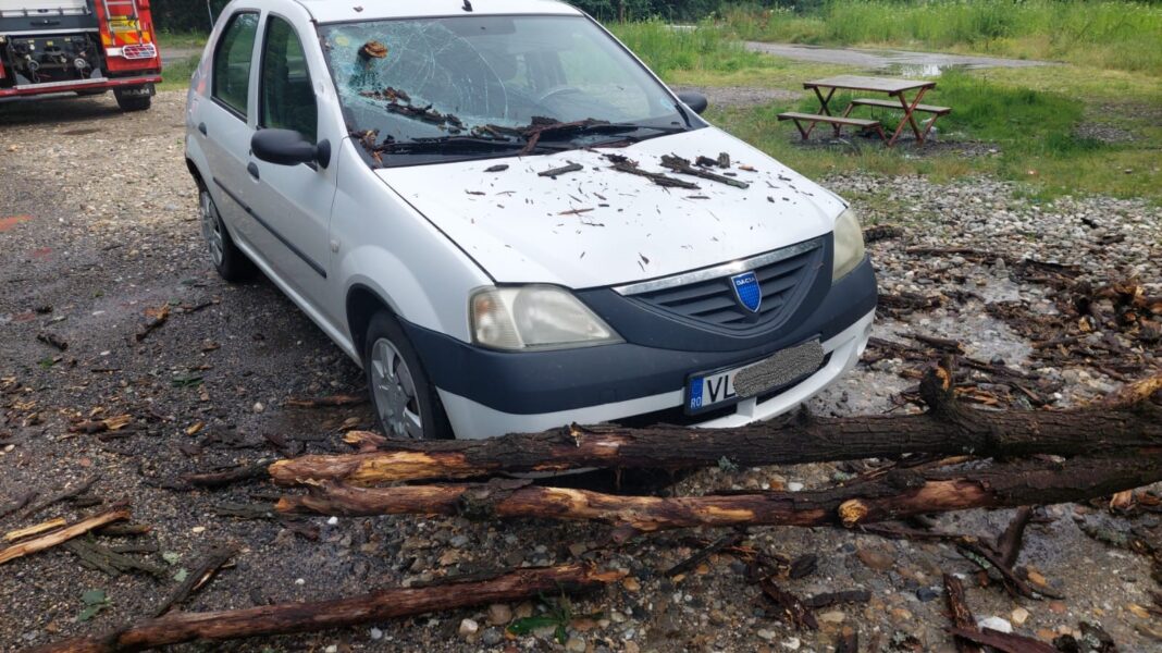 Vâlcea: Un copac a căzut peste o mașină, la Măciuca