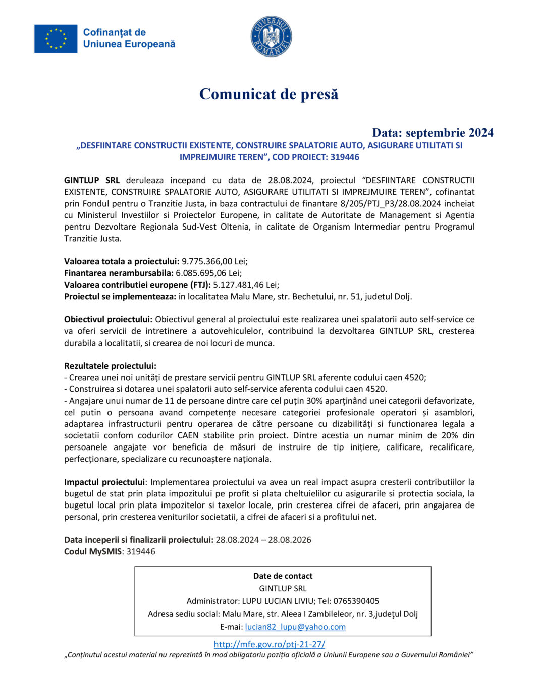 DESFIINŢARE CONSTRUCŢII EXISTENTE, CONSTRUIRE SPĂLĂTORIE AUTO, ASIGURARE UTILITĂŢI ŞI ÎMPREJMUIRE TEREN