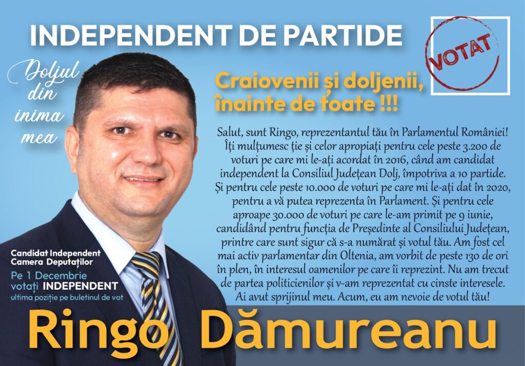 Votează RINGO DĂMUREANU Omul Doljului!