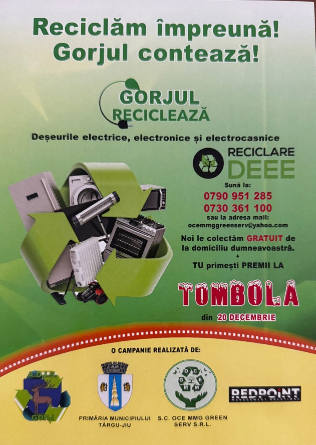 Târgu Jiu: Campanie de reciclare a electrocasnicelor vechi – „Gorjul contează, Gorjul reciclează”