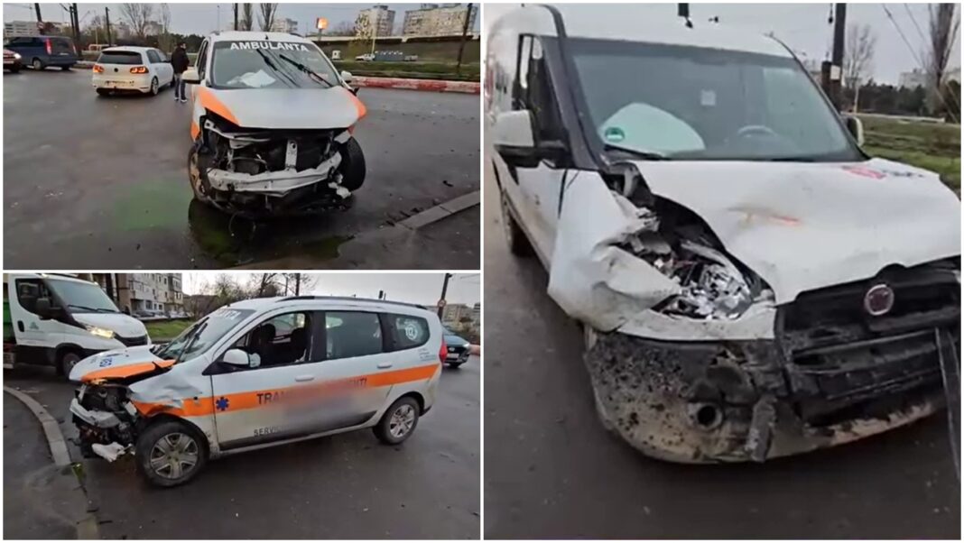 Femeie rănită după ce o ambulanţă privată care ducea bolnavi la dializă a fost implicată într-un accident rutier (sursa foto: fanatik)