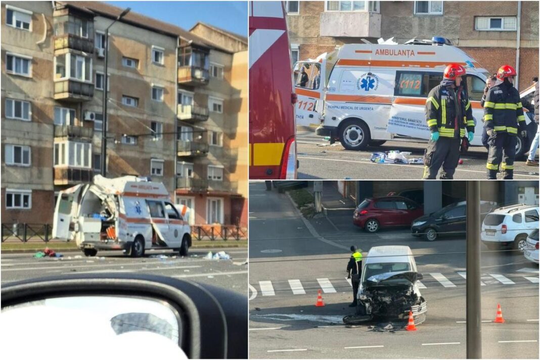 Accident grav între o ambulanţă şi două maşini, în Oradea