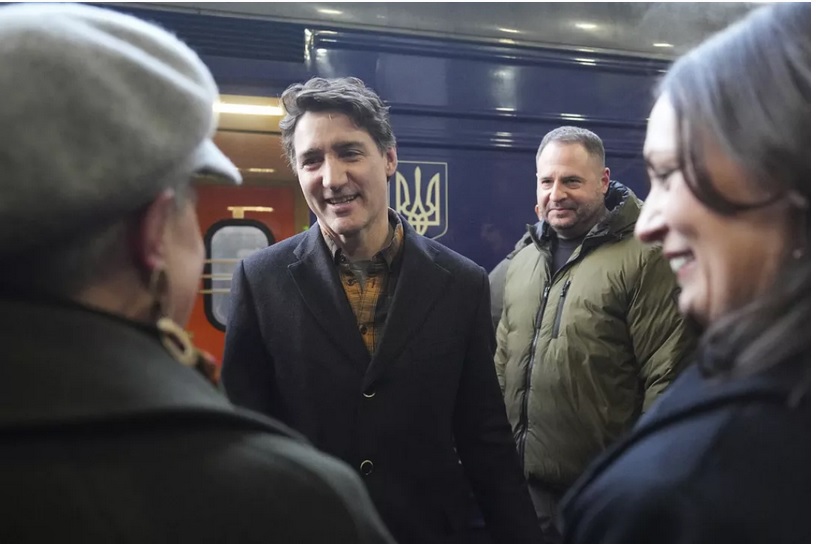 Prim-ministrul Canadei Justin Trudeau sosește la cea de-a treia aniversăre a invaziei ruse a Ucrainei, Kiev, Ucraina, luni, 24 februarie 2025